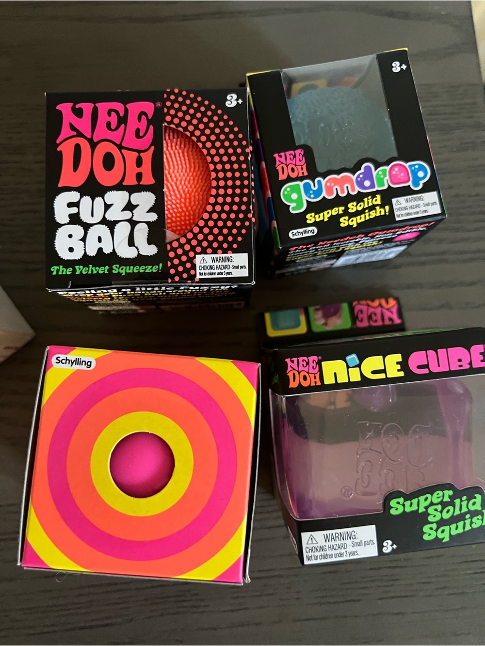 Set of 4 NeeDoh Fuzz Ball, Gumdrop, Color Change, Nice Cube Squeeze Toy